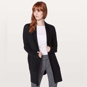 Lululemon Sit In Lotus Wrap II Black Merino Wool Sweater Cardigan Long 8